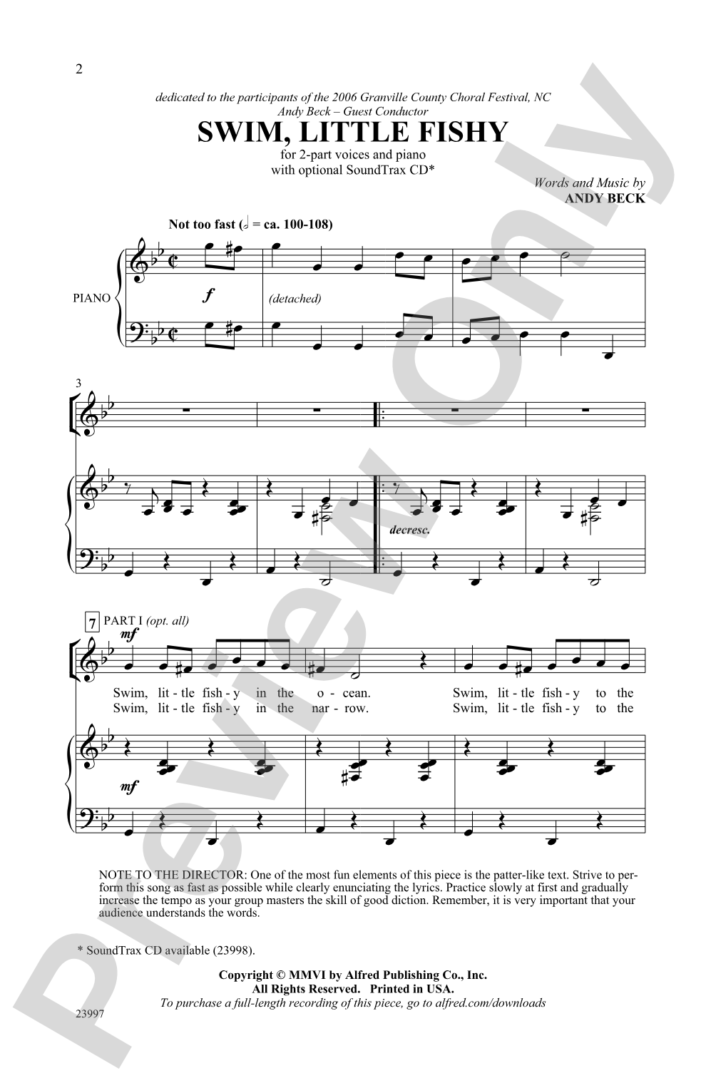 Swim, Little Fishy: 2-Part Choral Octavo