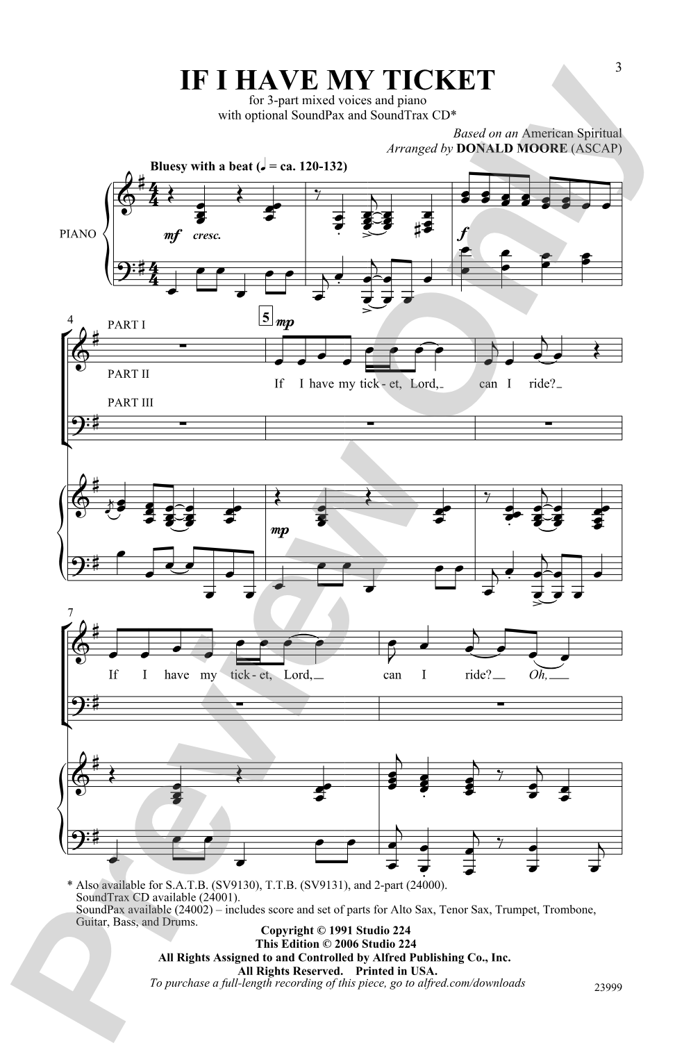 If I Have My Ticket: 3-Part Choral Octavo