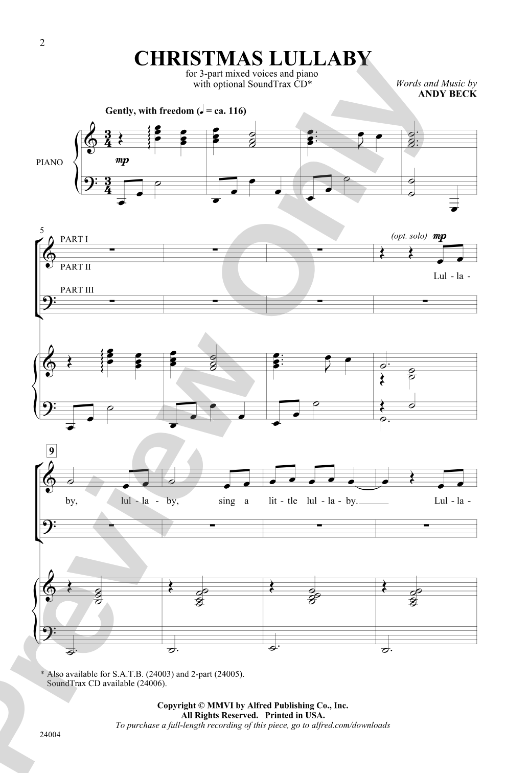 Christmas Lullaby: 3-Part Mixed Choral Octavo