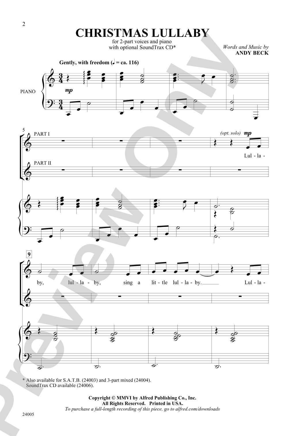Christmas Lullaby: 2-Part Choral Octavo