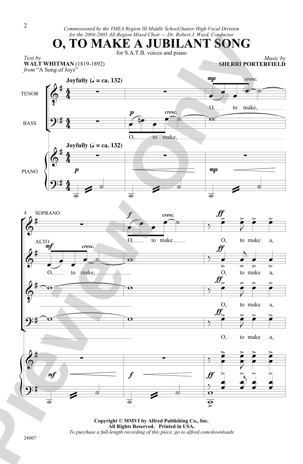 O, to Make a Jubilant Song: SATB Choral Octavo