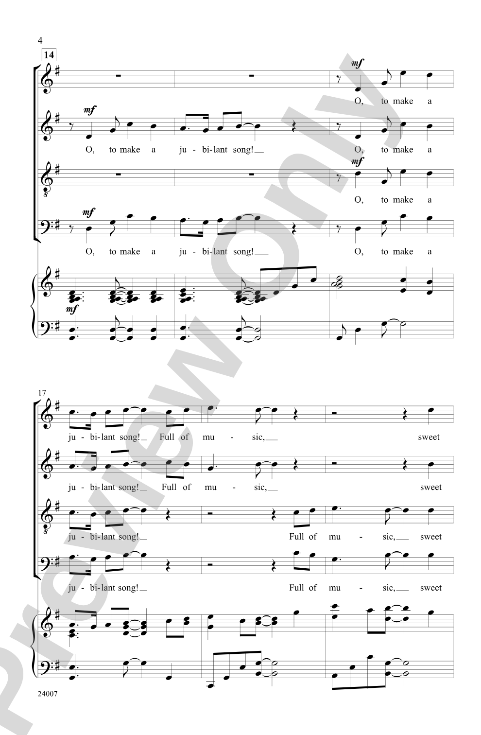 O, to Make a Jubilant Song: SATB Choral Octavo