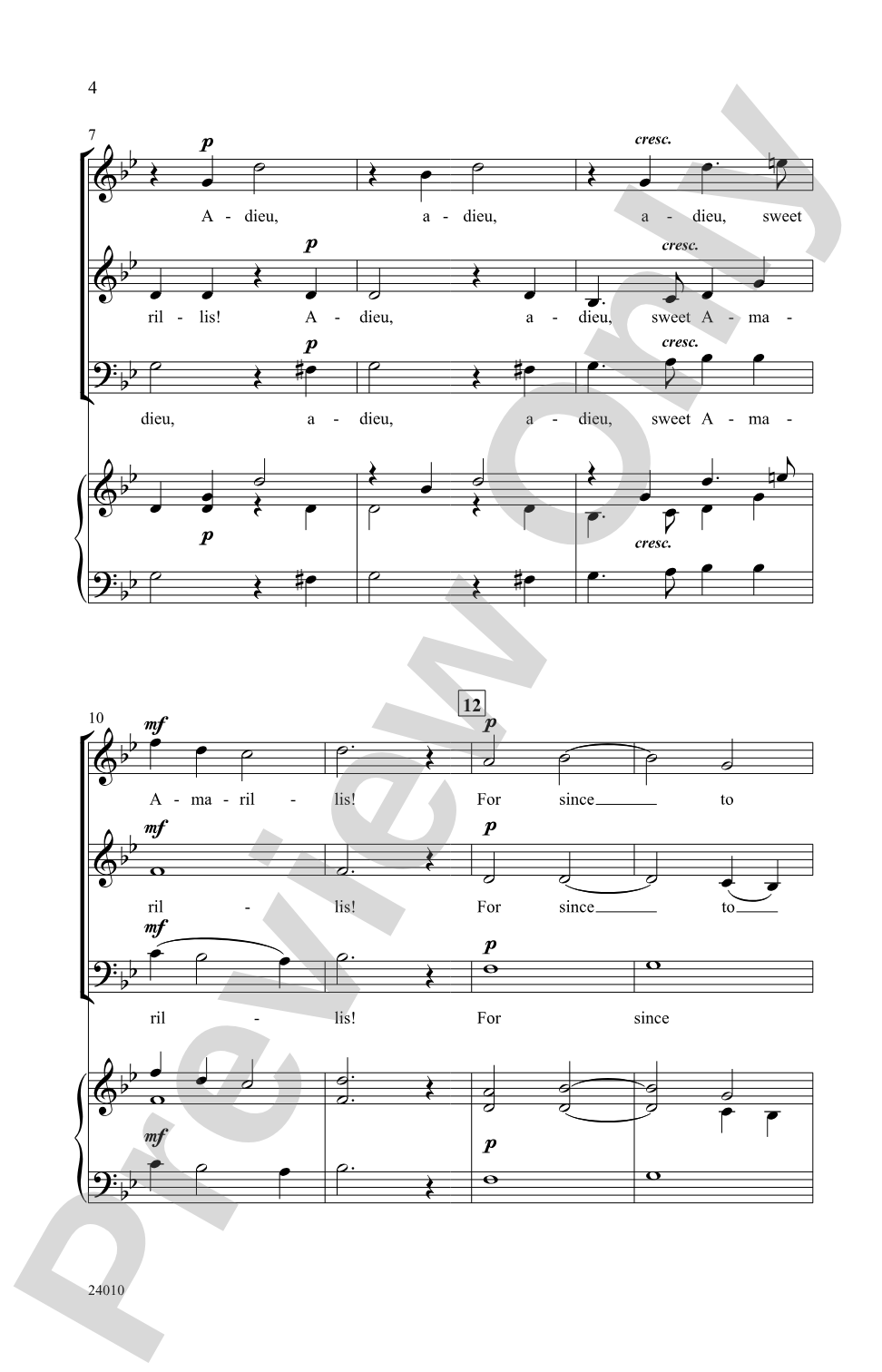 Adieu, Sweet Amarillis (English Madrigal): 3-Part Mixed, <i>a cappella</i> Choral Octavo