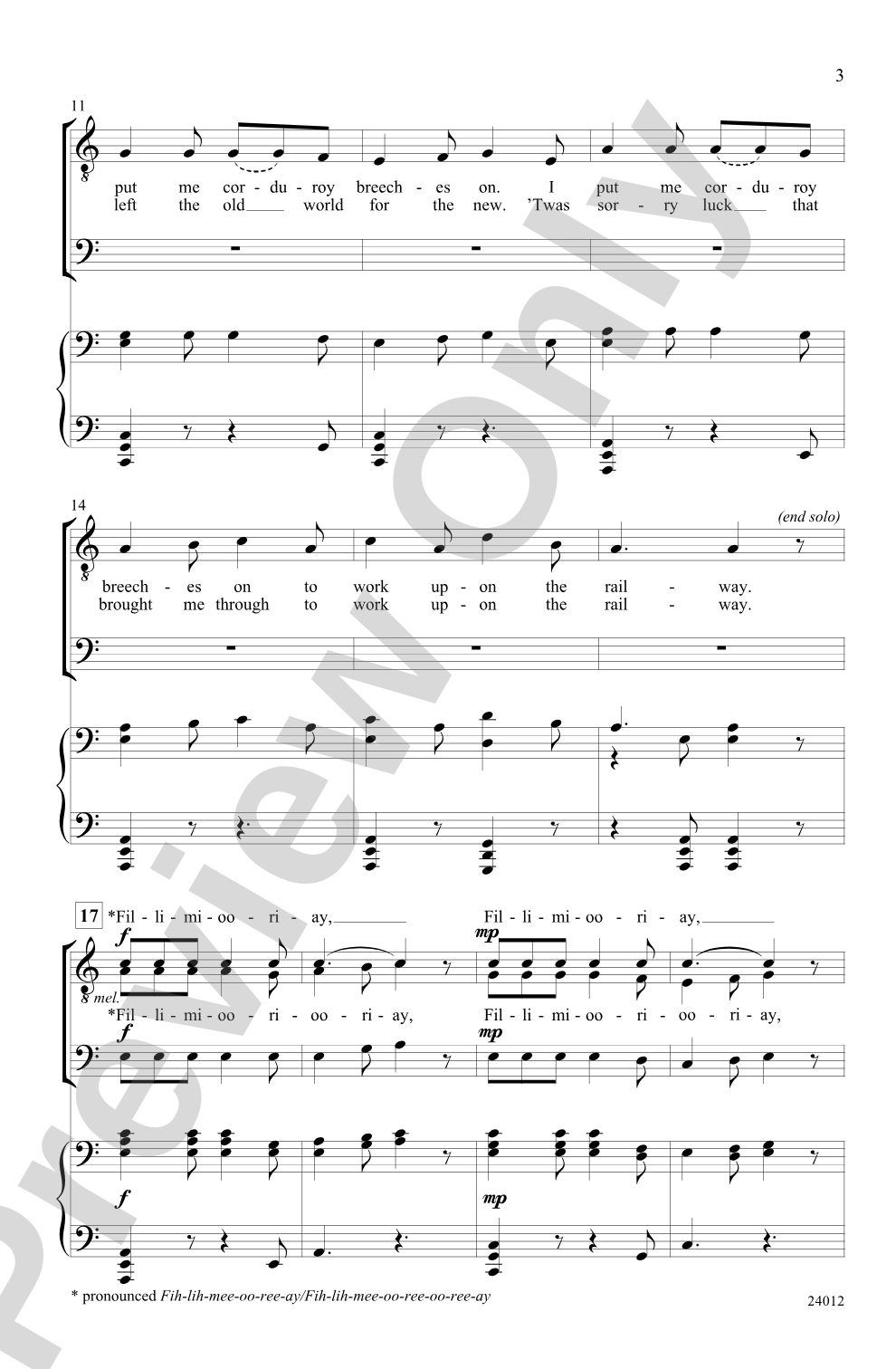 Fillimiooriay (Paddy Works on the Railway): TTB Choral Octavo