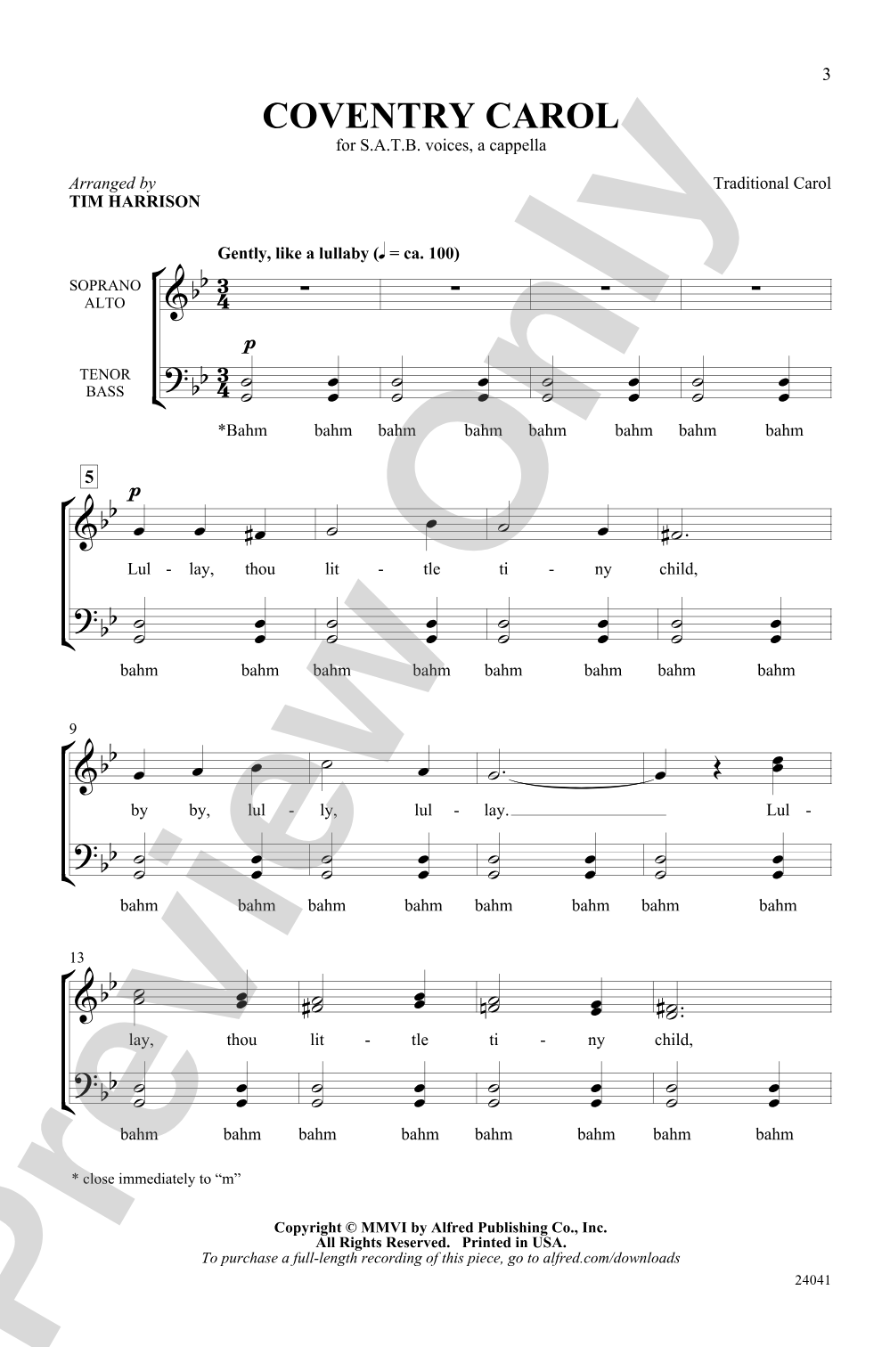 Coventry Carol: SATB, <I>a cappella</I> Choral Octavo