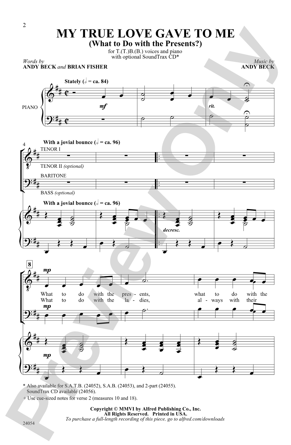 My True Love Gave to Me: T(T)B(B) Choral Octavo
