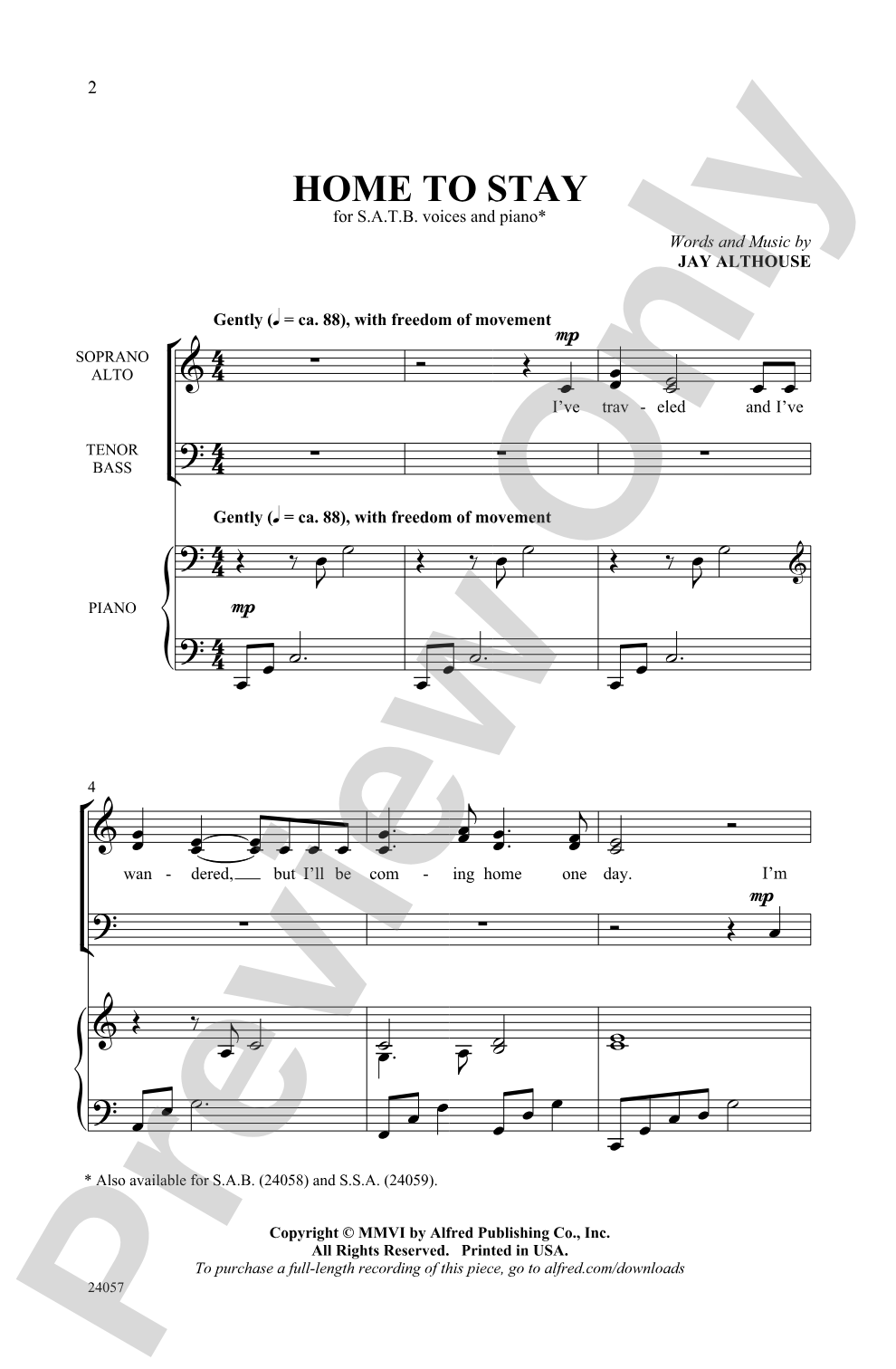 Home to Stay: SATB Choral Octavo