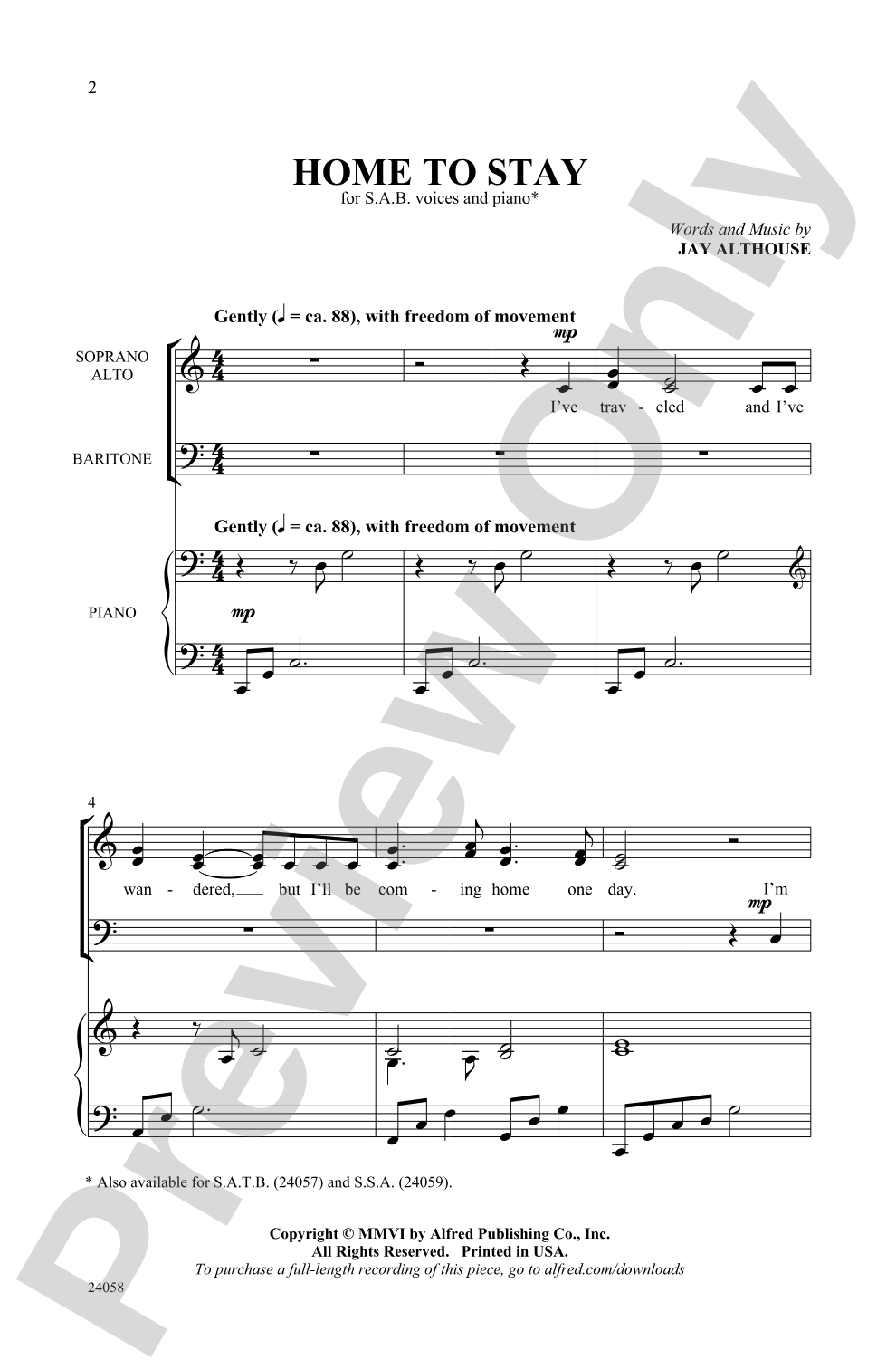 Home to Stay: SAB Choral Octavo