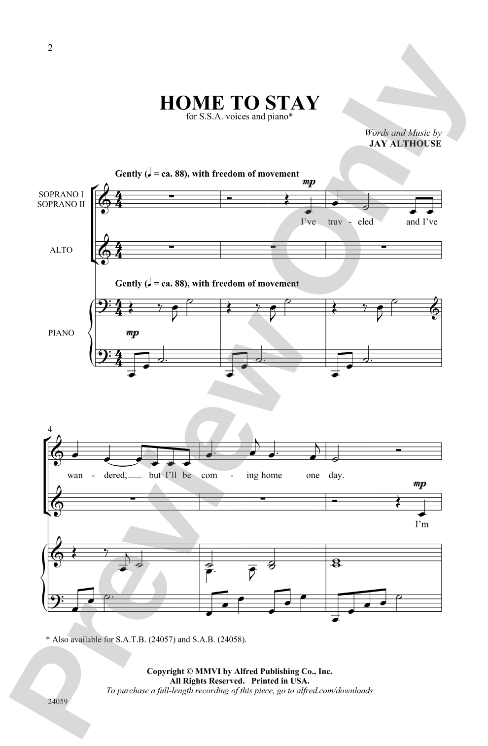 Home to Stay: SSA Choral Octavo