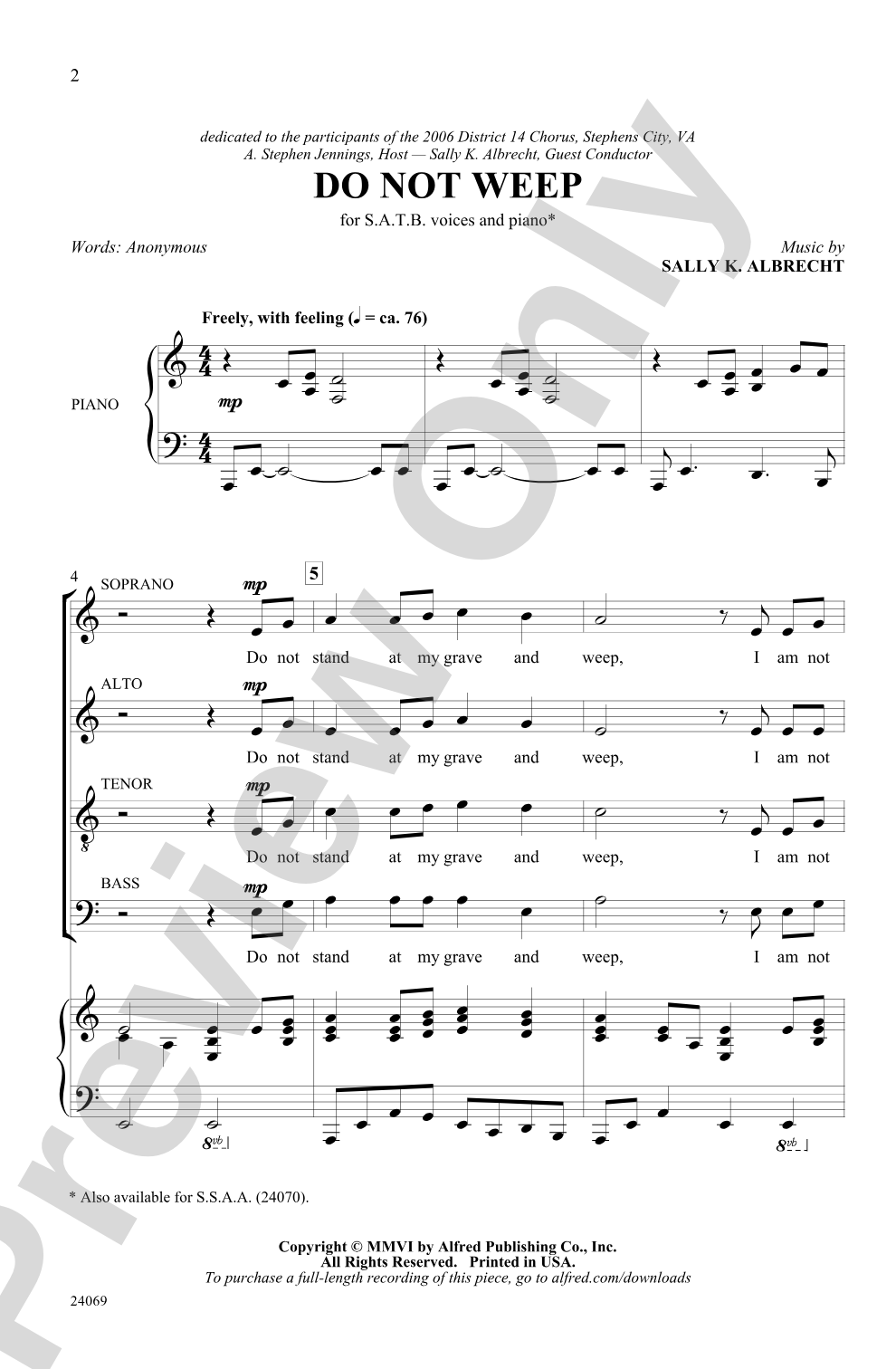 Do Not Weep: SATB Choral Octavo