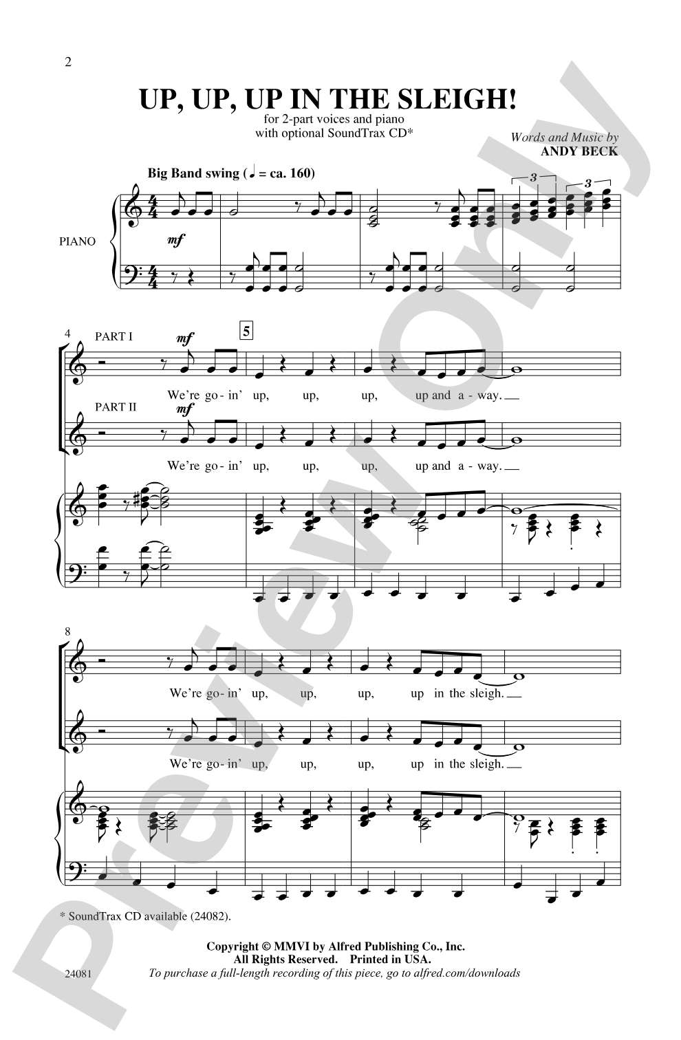 Up, Up, Up in the Sleigh!: 2-Part Choral Octavo