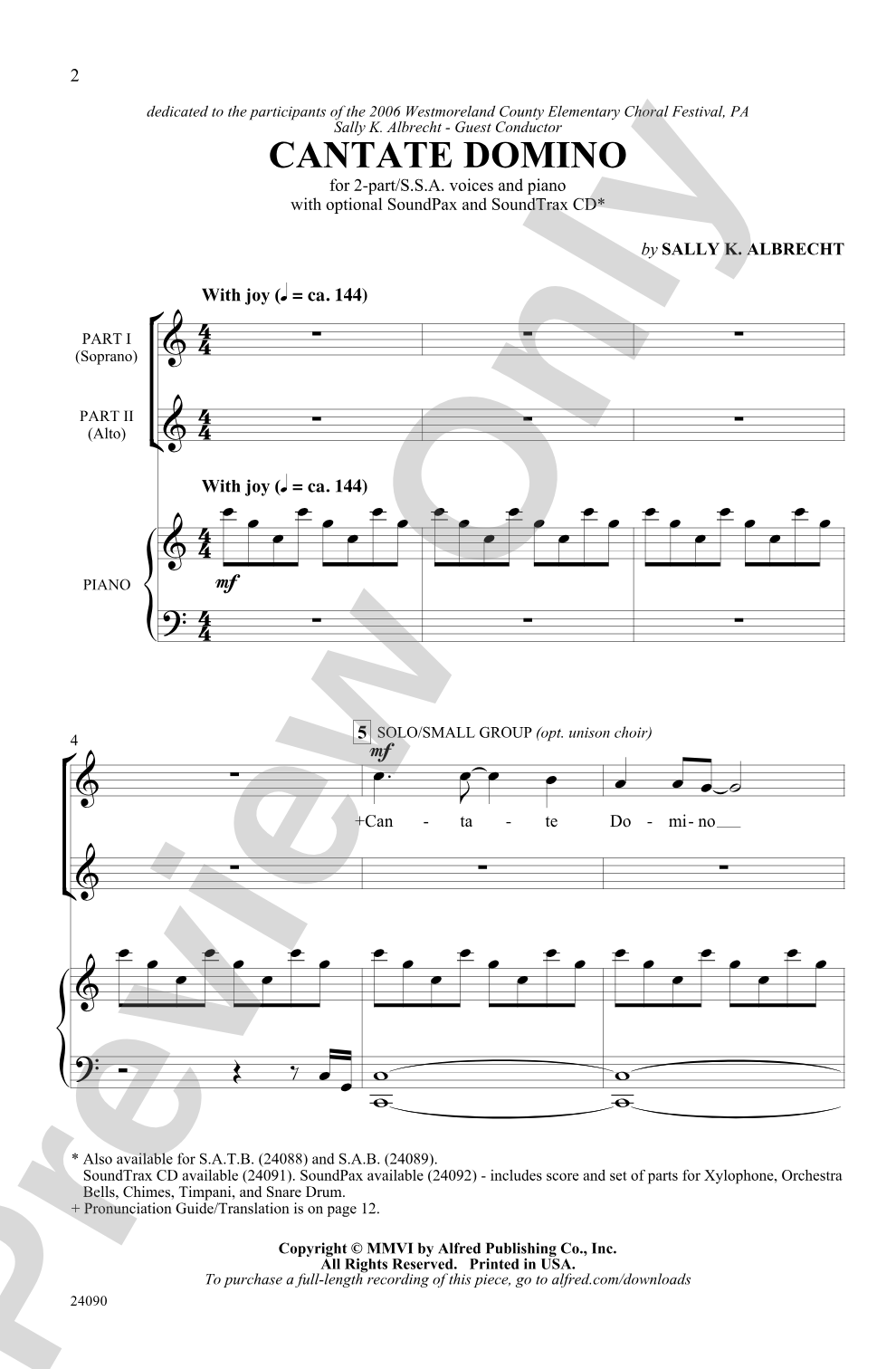 Cantate Domino: 2-Part/SSA Choral Octavo