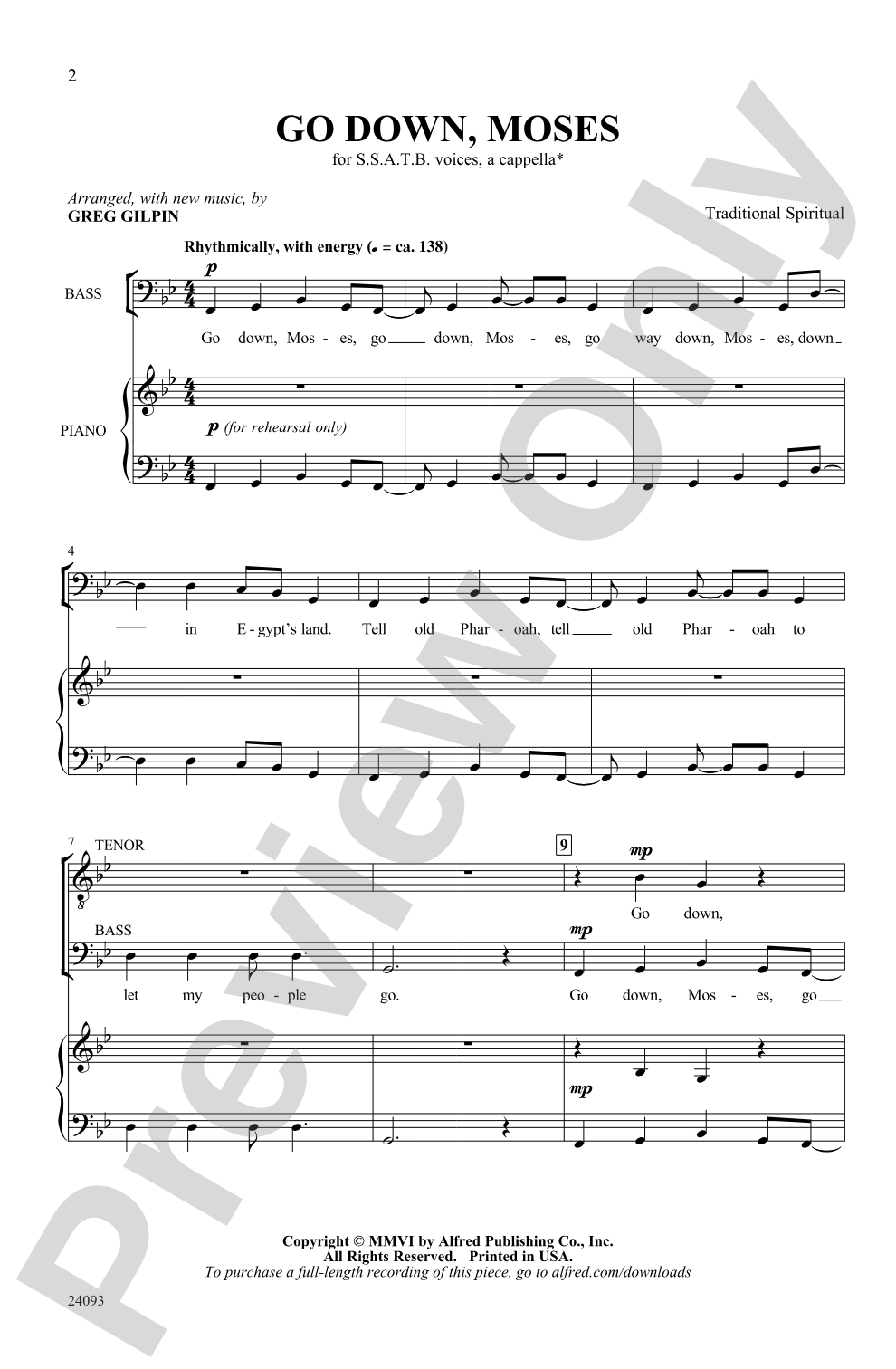 Go Down, Moses: SSATB, <I>a cappella</I> Choral Octavo