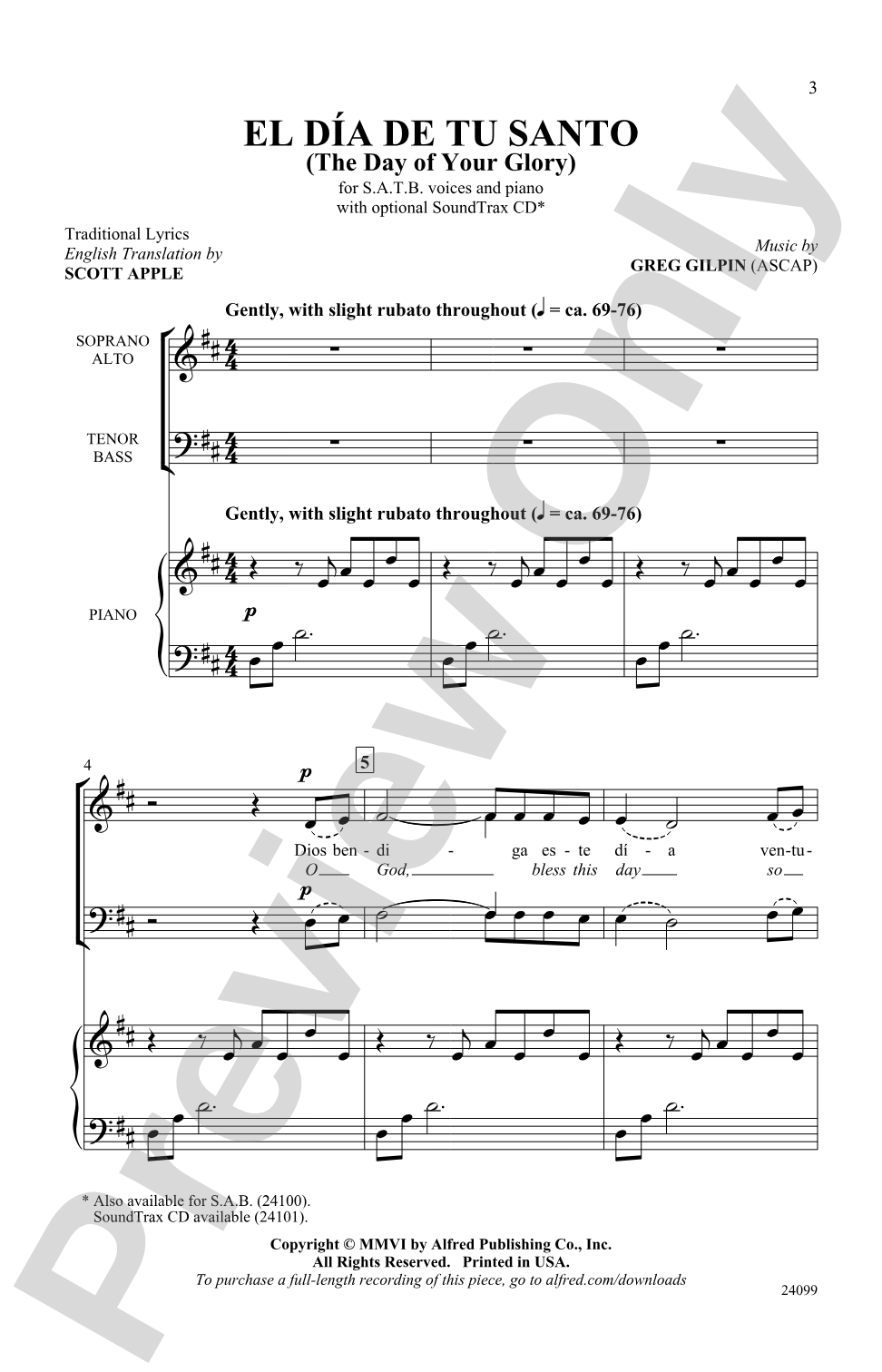 El Dia de Tu Santo (The Day of Your Glory): SATB Choral Octavo