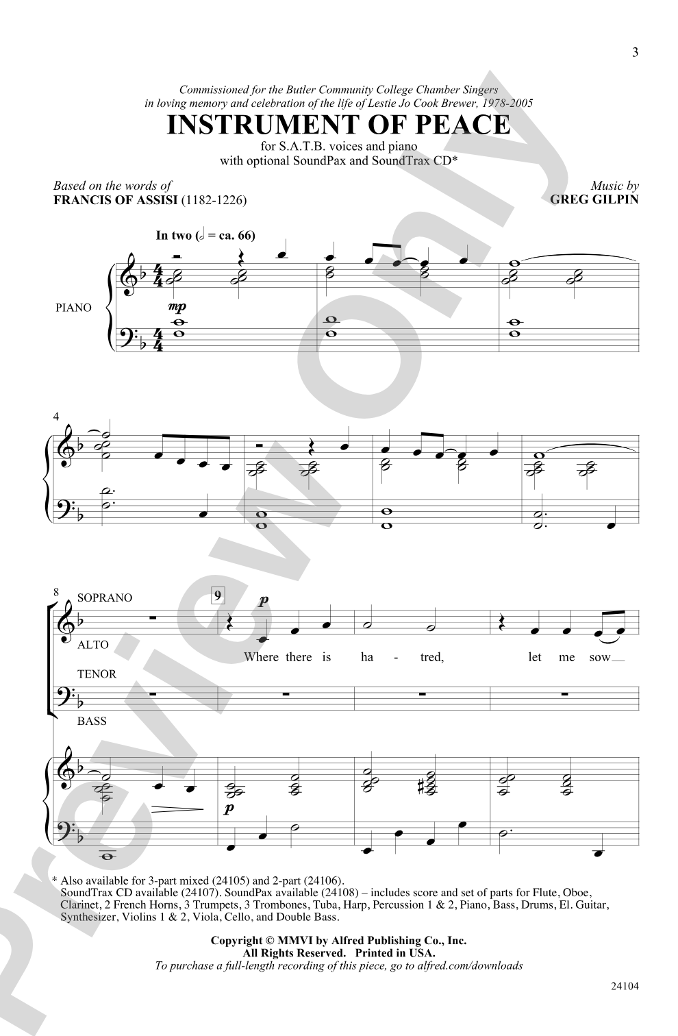 Instrument of Peace: SATB Choral Octavo