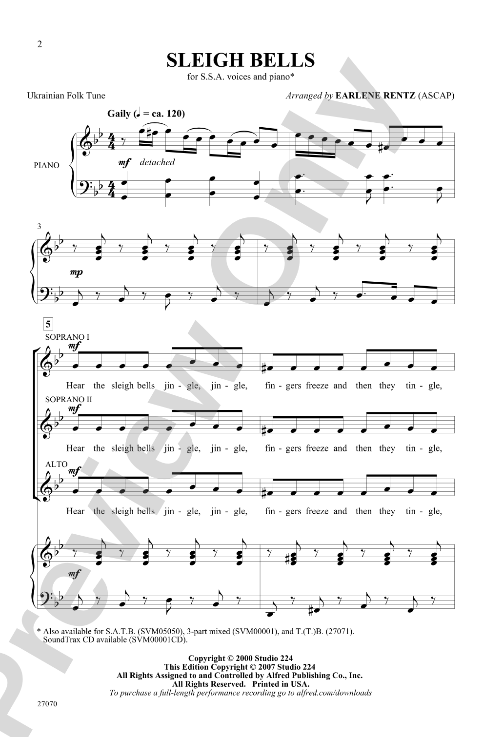 Sleigh Bells: SSA Choral Octavo