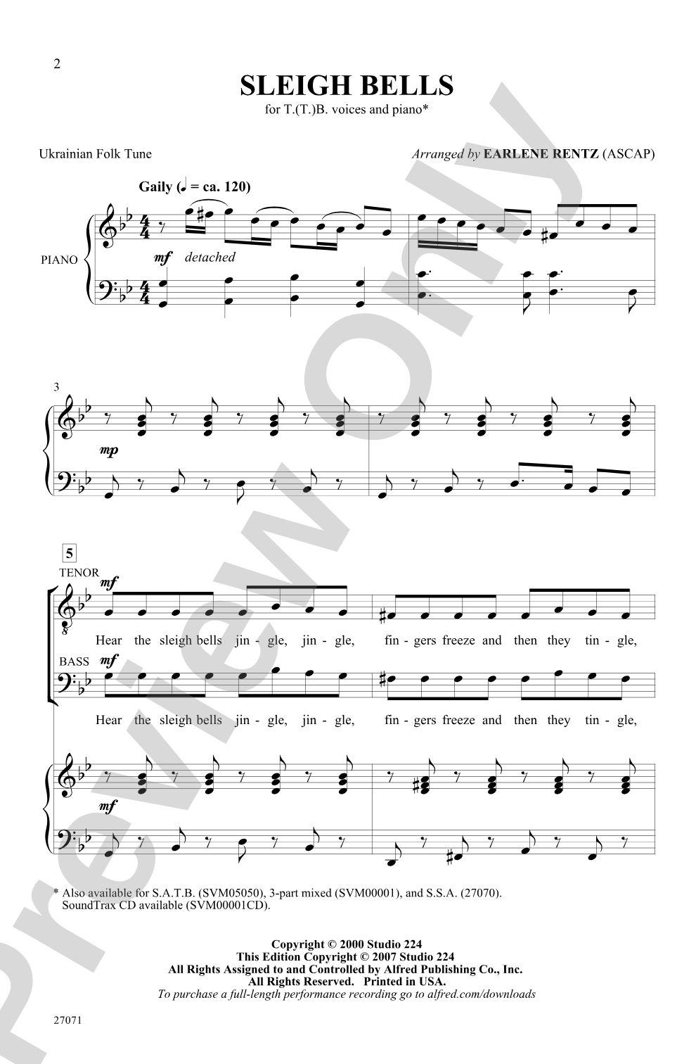 Sleigh Bells: T(T)B Choral Octavo