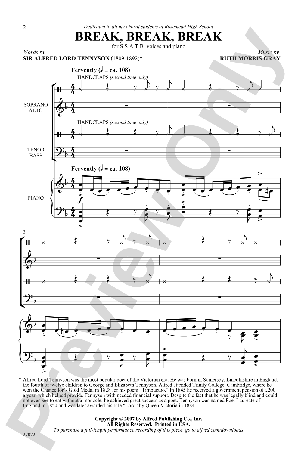 Break, Break, Break: SSATB Choral Octavo