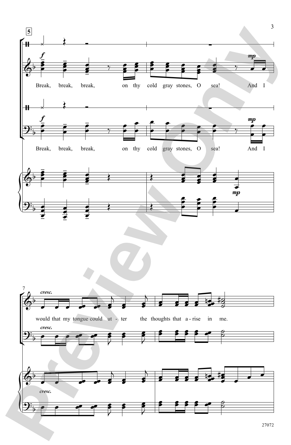Break, Break, Break: SSATB Choral Octavo