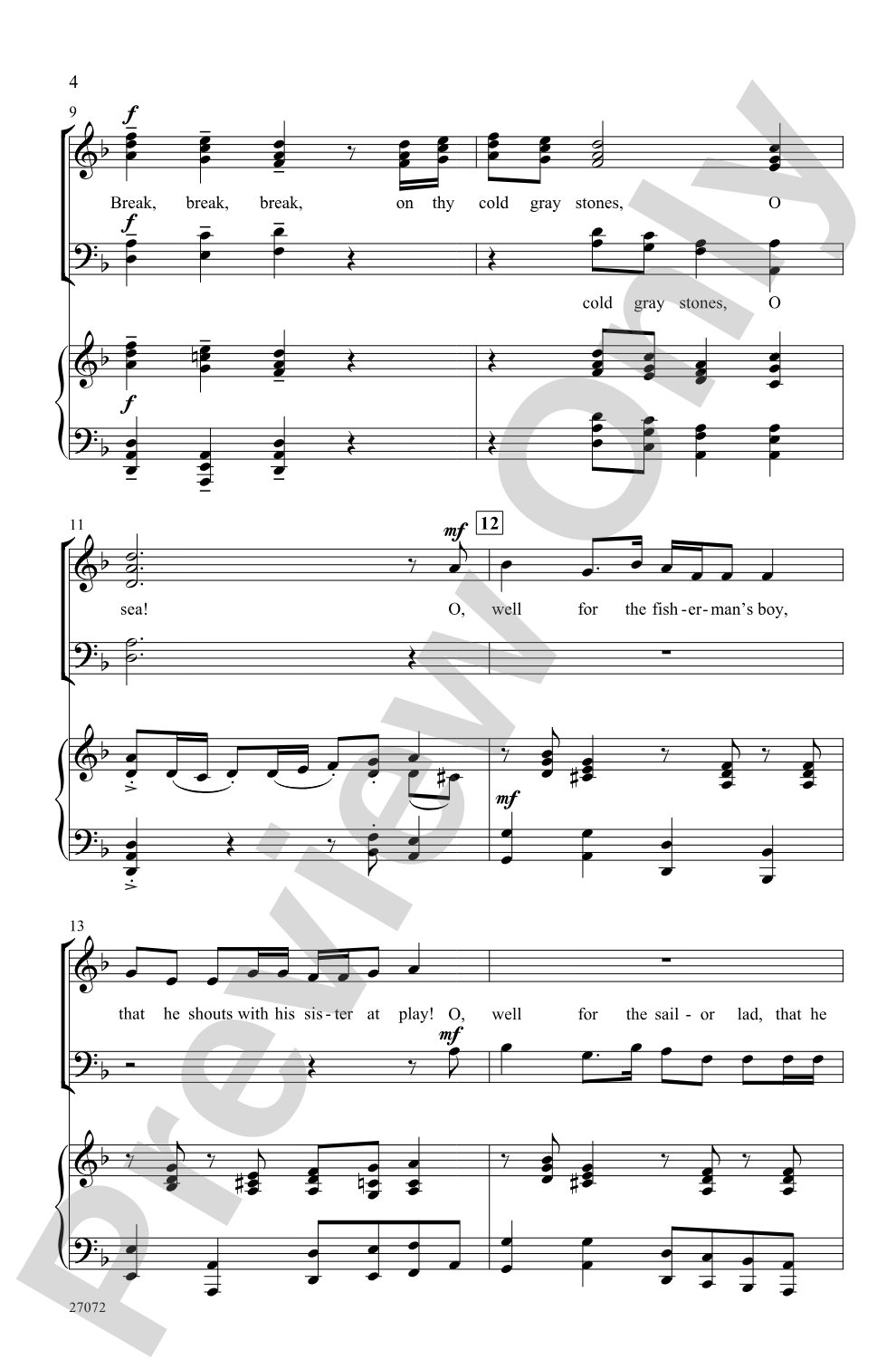 Break, Break, Break: SSATB Choral Octavo