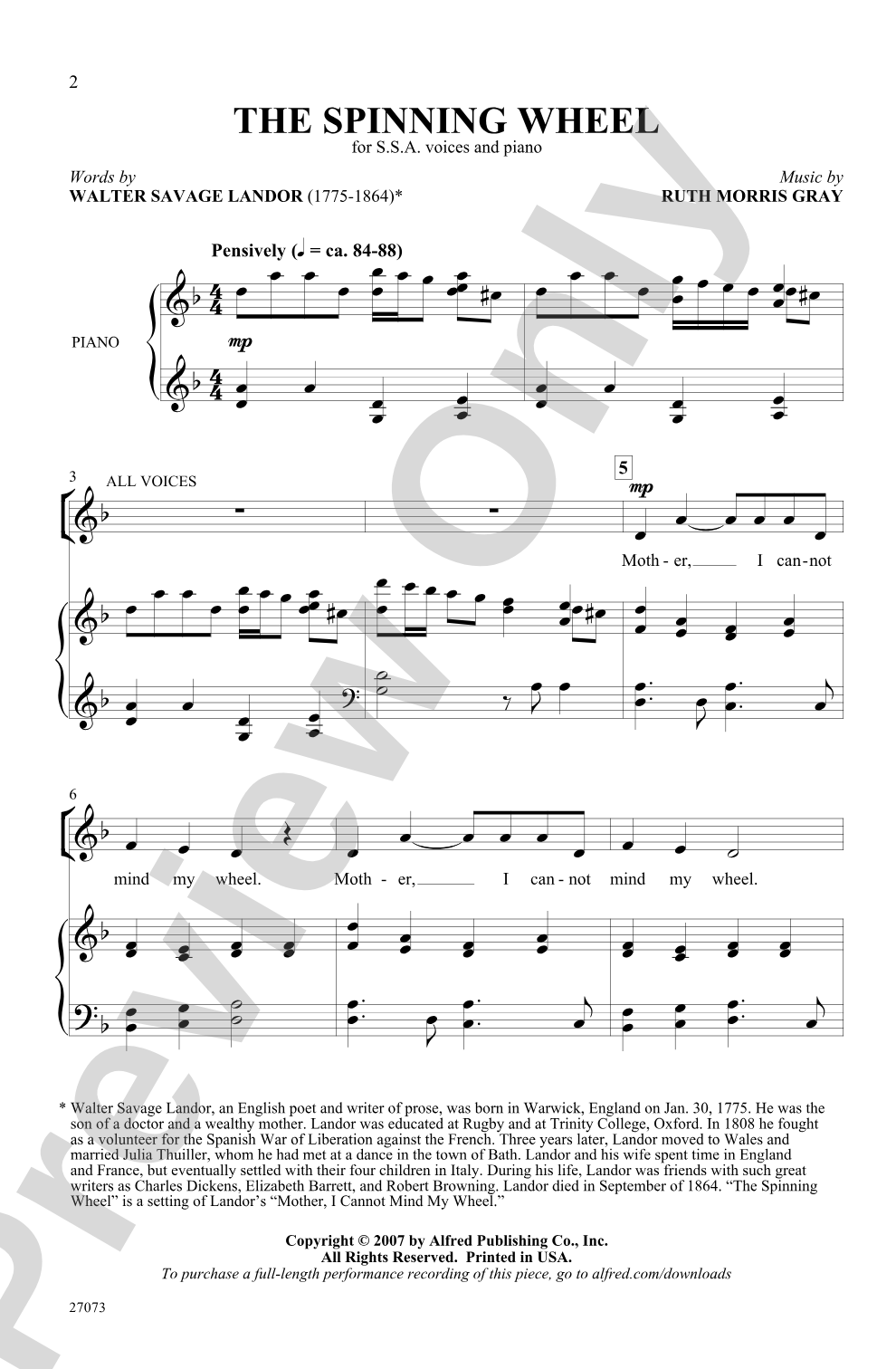 The Spinning Wheel: SSA Choral Octavo