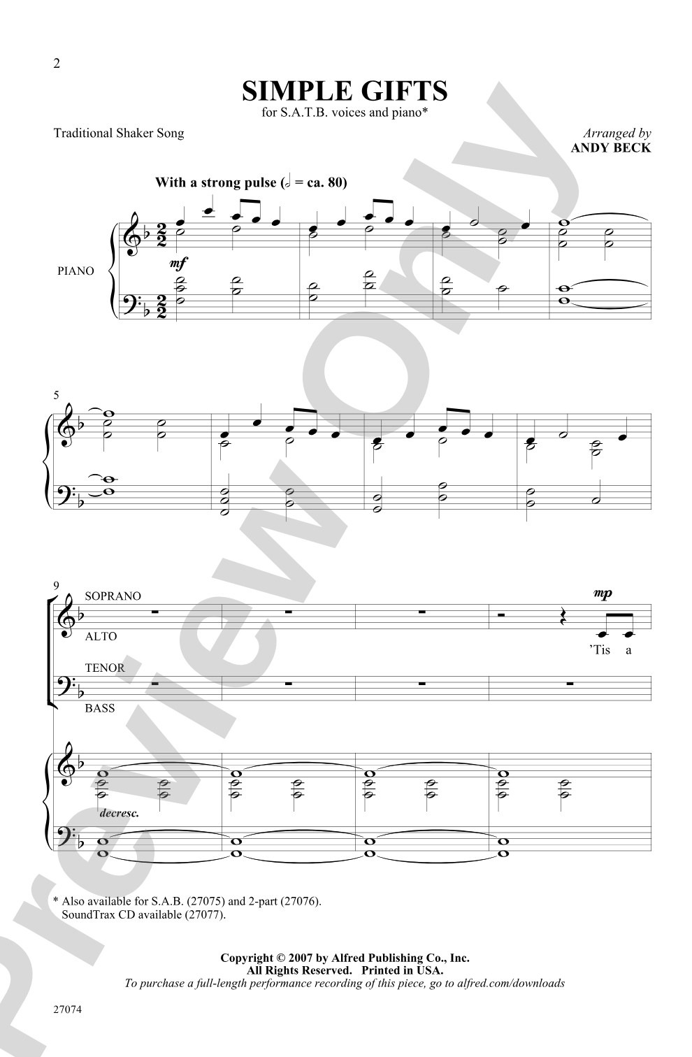 Simple Gifts: SATB Choral Octavo