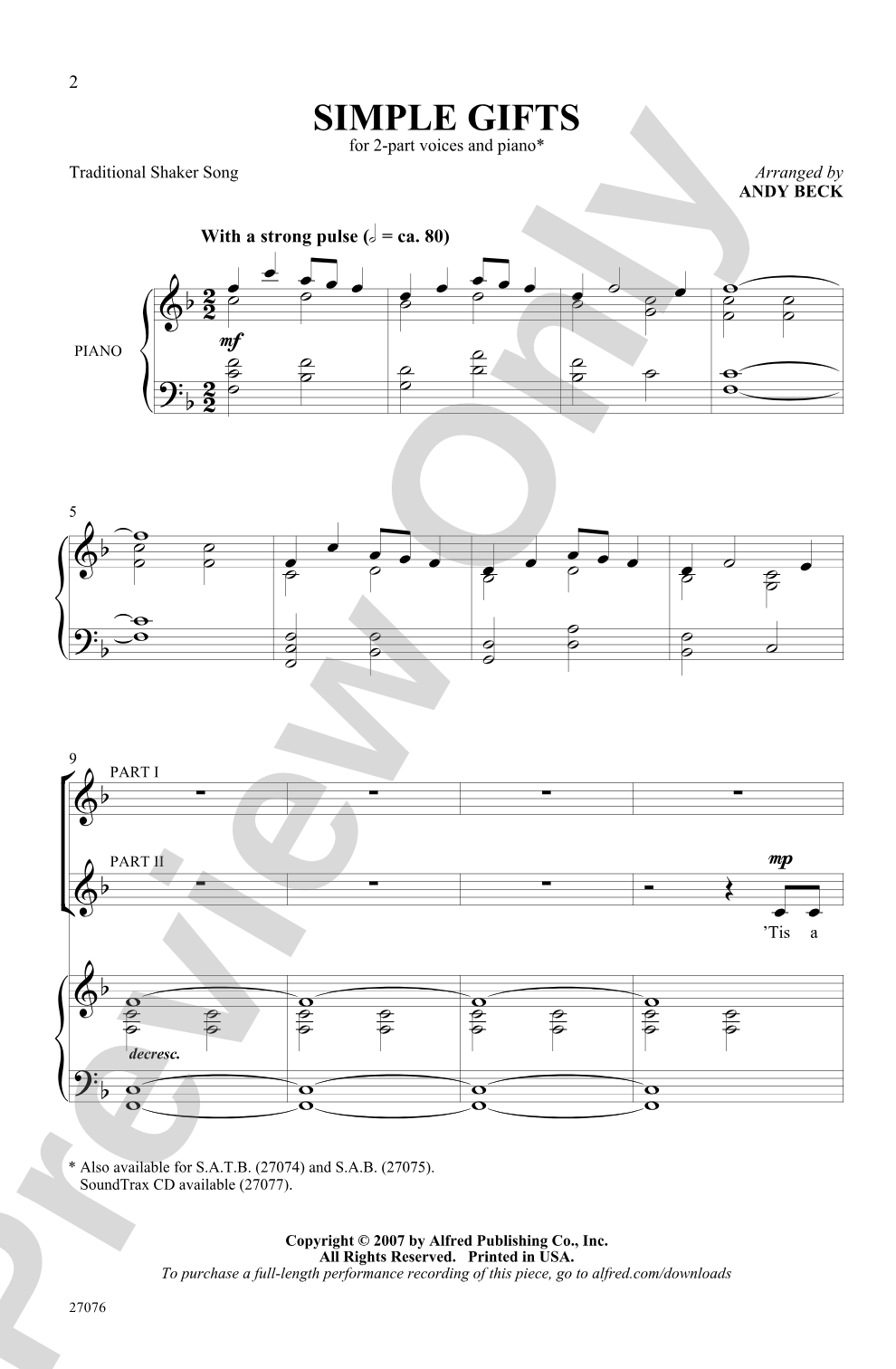 Simple Gifts: 2-Part Choral Octavo