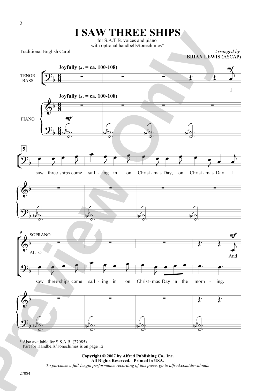 I Saw Three Ships: SATB Choral Octavo