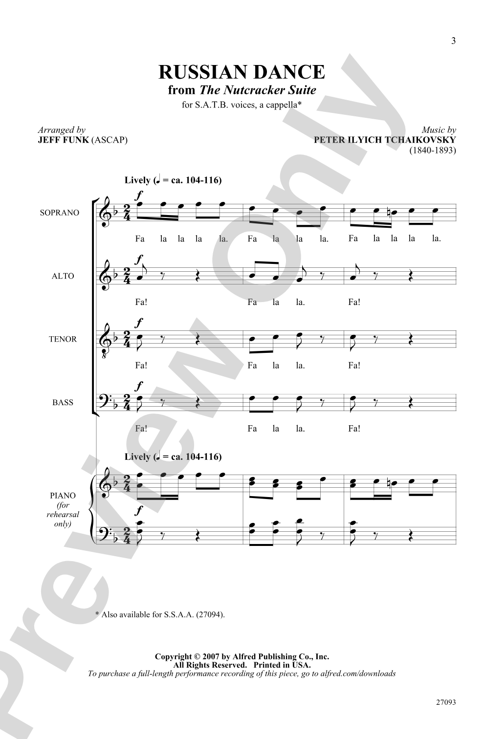 Russian Dance (from <I>The Nutcracker Suite</I>): SATB, <I>a cappella</I> Choral Octavo