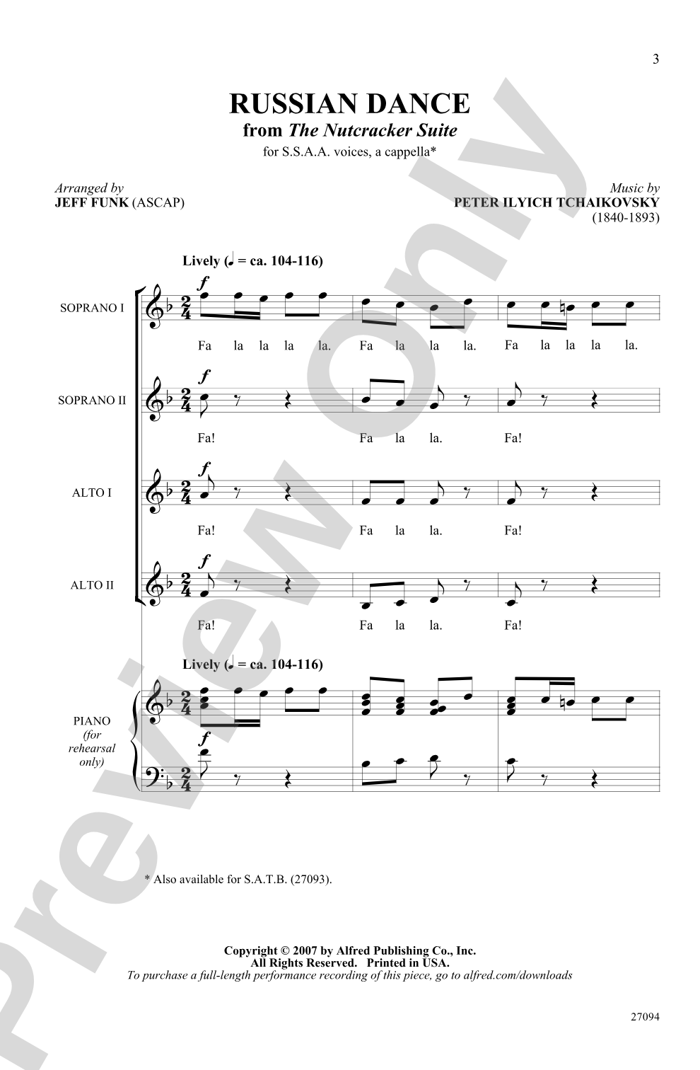 Russian Dance (from <I>The Nutcracker Suite</I>): SSAA, <I>a cappella</I> Choral Octavo