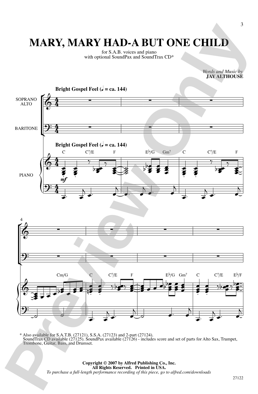 Mary, Mary Had-A But One Child: SAB Choral Octavo