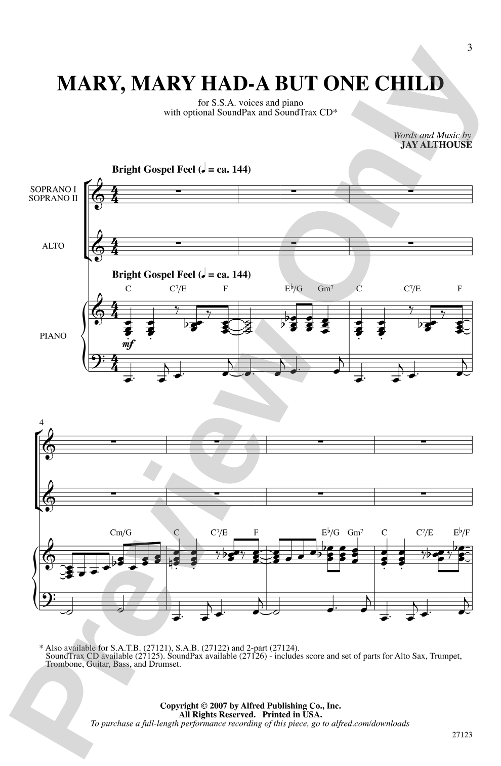 Mary, Mary Had-A But One Child: SSA Choral Octavo