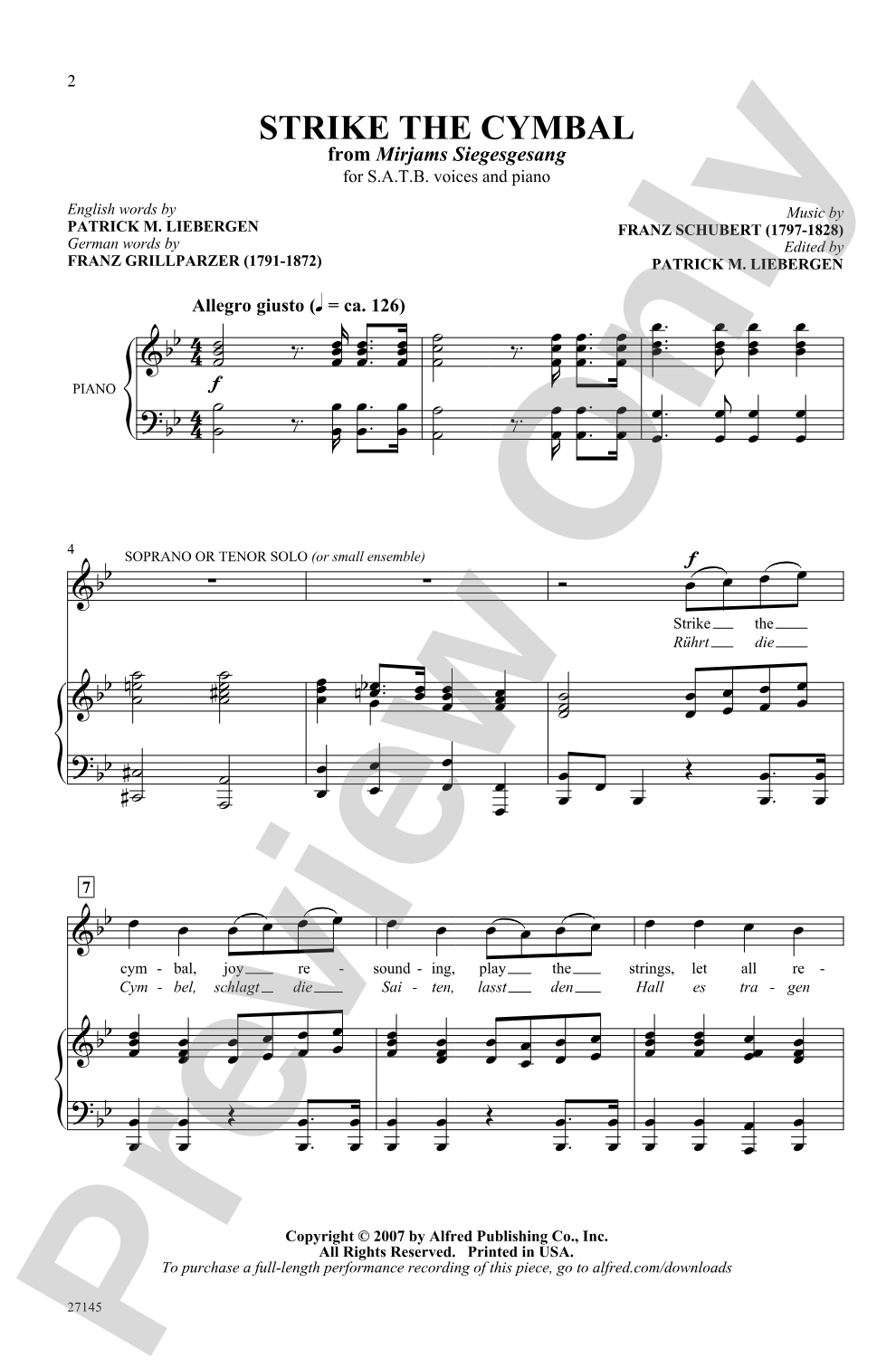 Strike the Cymbal (from <i>Mirjams Siegesgesang</i>): SATB Choral Octavo