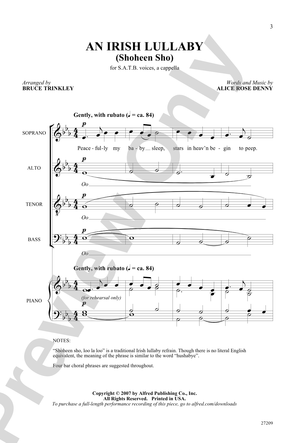 An Irish Lullaby (Shoheen Sho): SATB, <I>a cappella</I> Choral Octavo