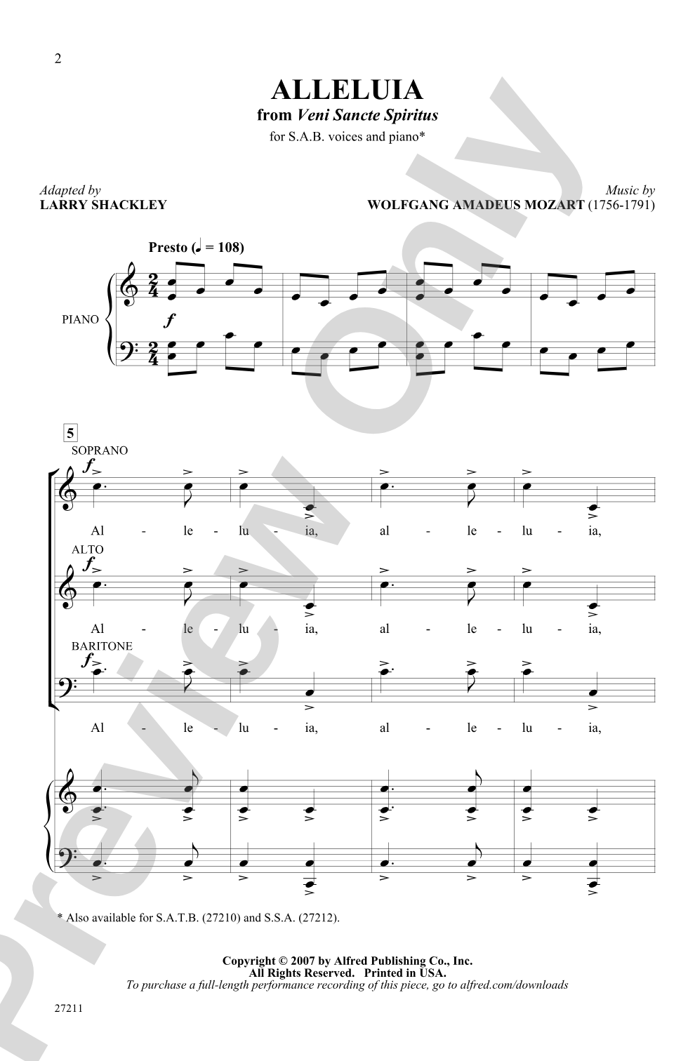 Alleluia (from <I>Veni Sancte Spiritus</I>): SAB Choral Octavo