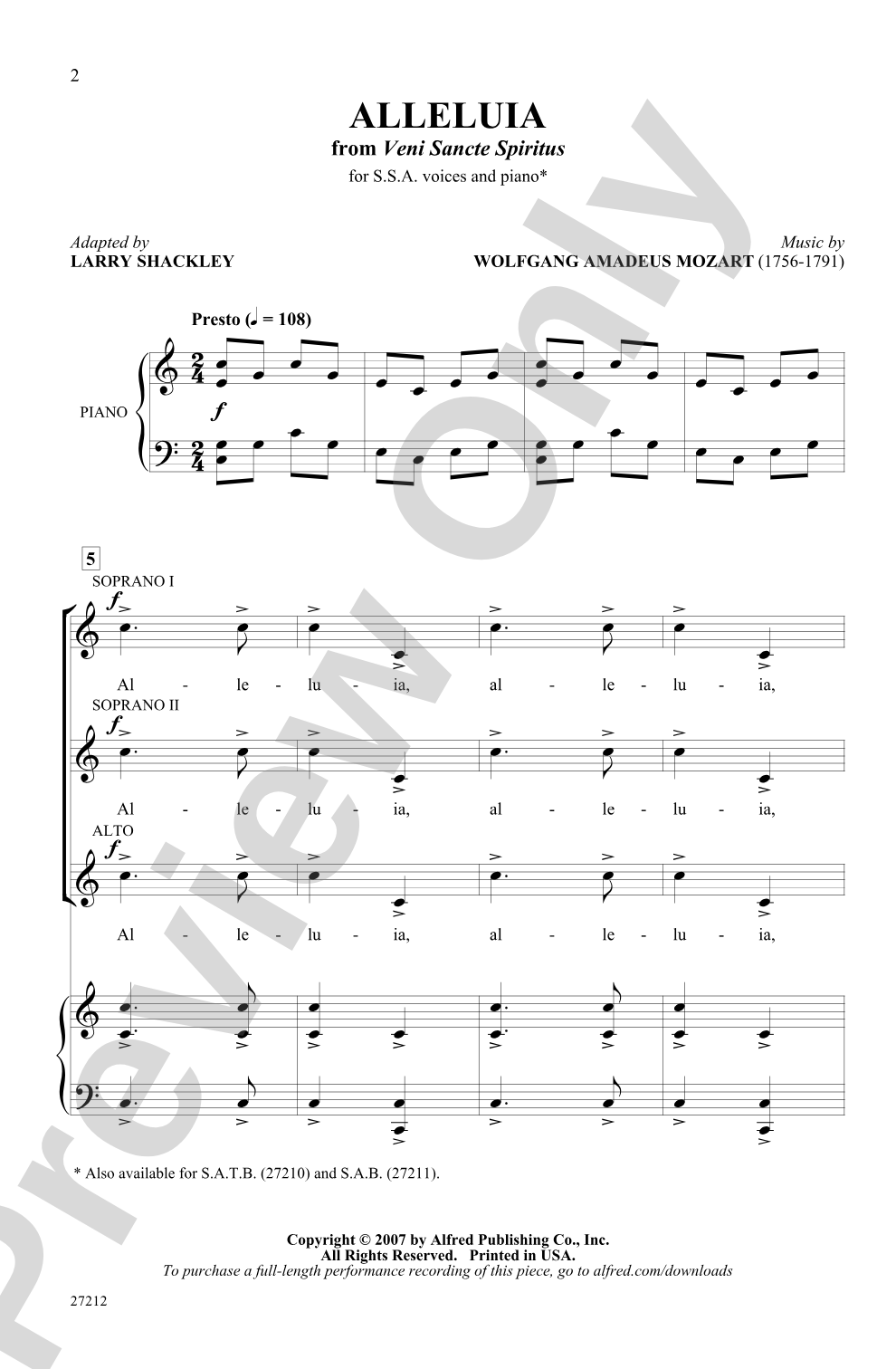 Alleluia (from <I>Veni Sancte Spiritus</I>): SSA Choral Octavo