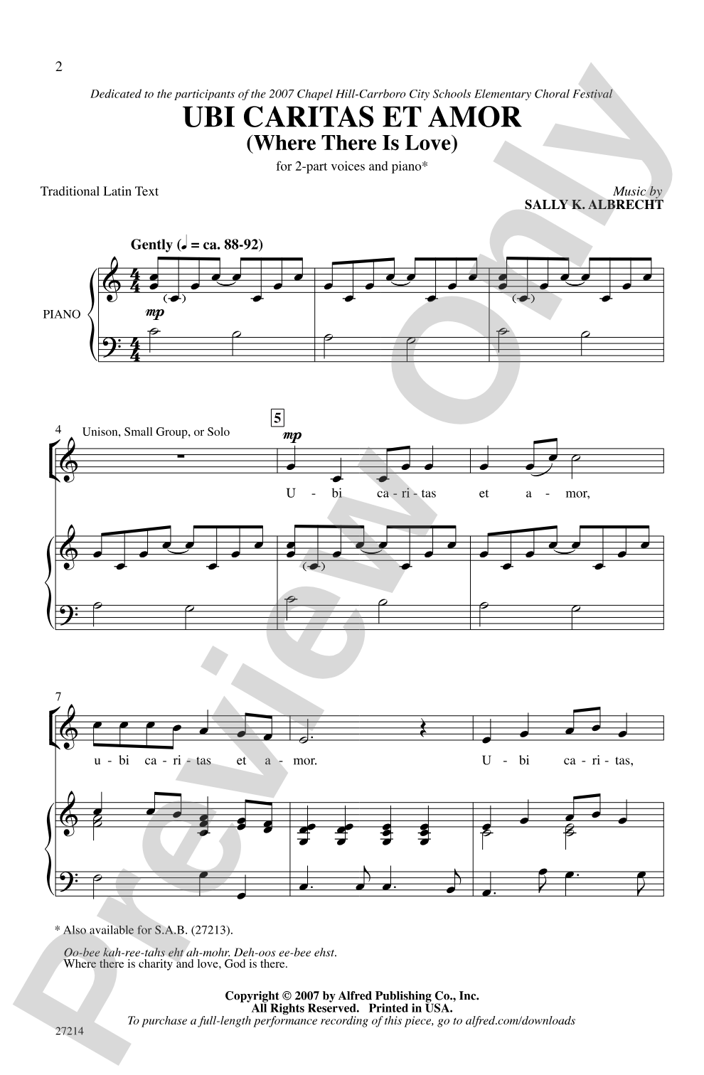 Ubi Caritas et Amor (Where There Is Love): 2-Part Choral Octavo