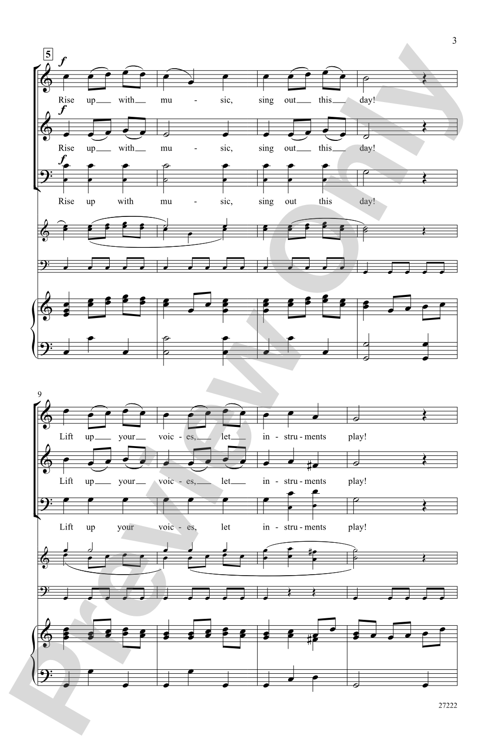 Rise Up with Music (from <I>La Fida Ninfa</I>): 3-Part Mixed / SAB Choral Octavo