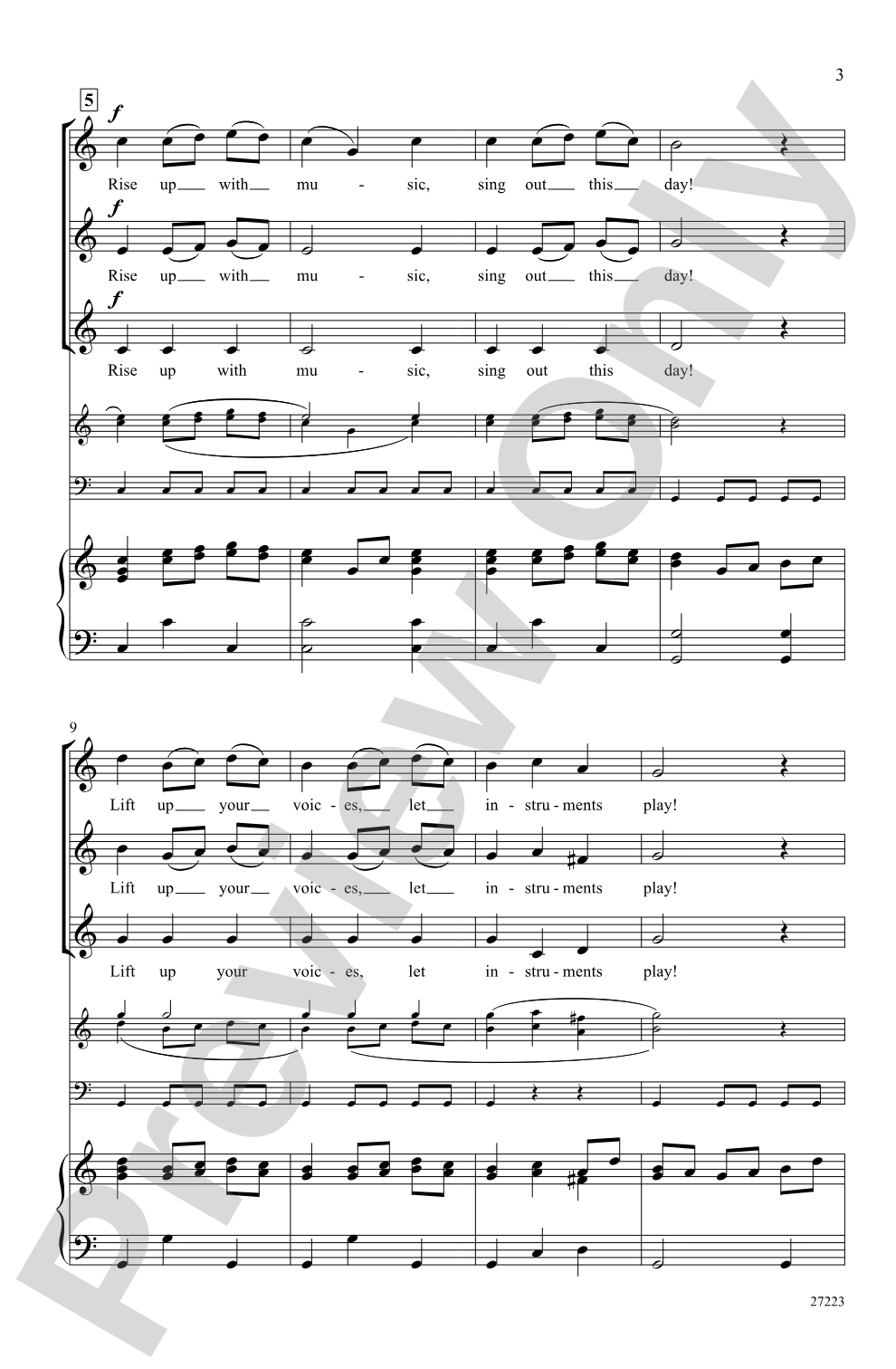 Rise Up with Music (from <I>La Fida Ninfa</I>): SSA Choral Octavo