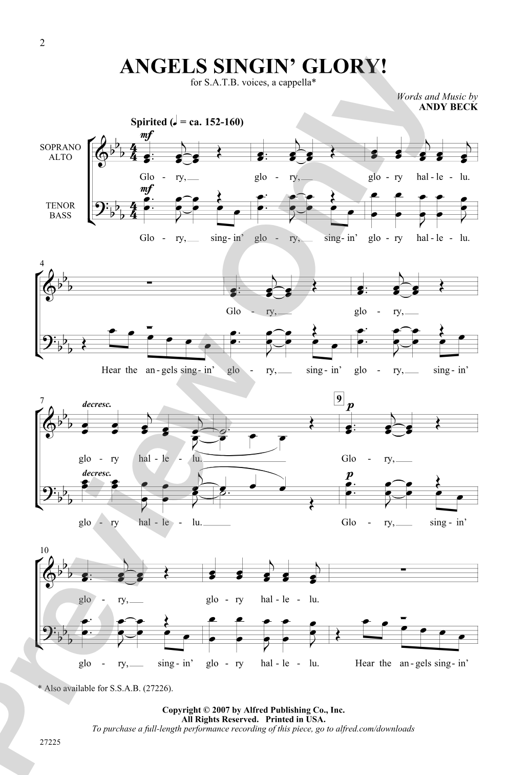 Angels Singin' Glory!: SATB, <I>a cappella</I> Choral Octavo