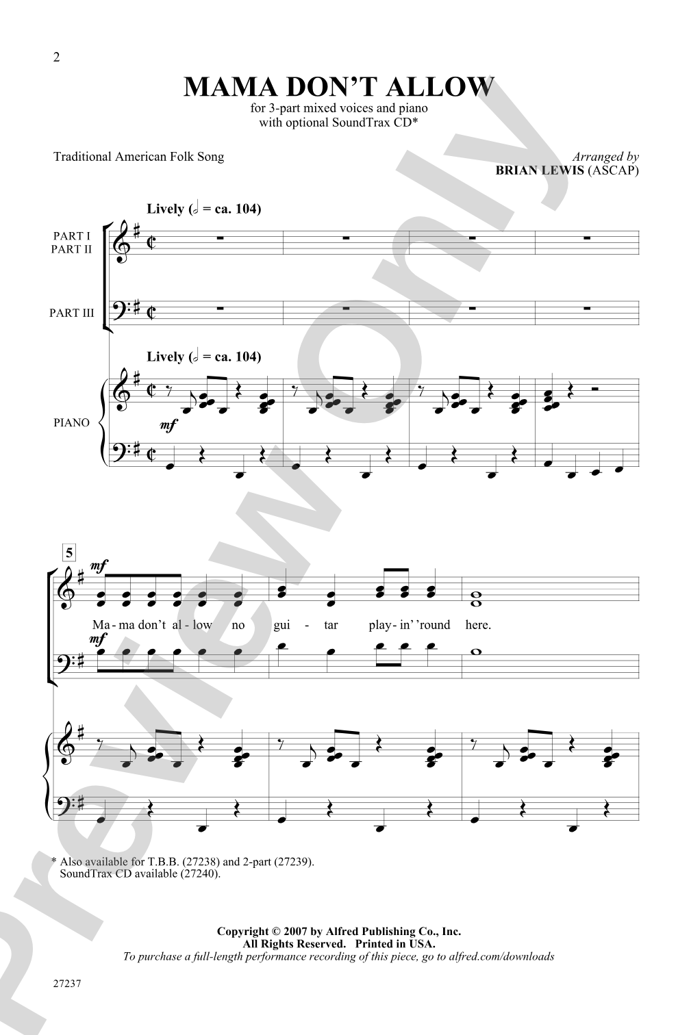 Mama Don't Allow: 3-Part Mixed Choral Octavo