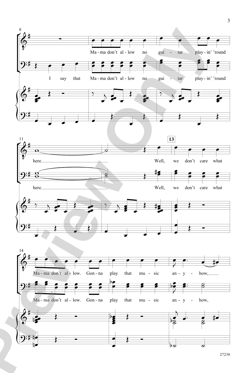 Mama Don't Allow: TBB Choral Octavo
