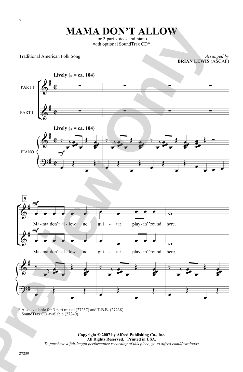 Mama Don't Allow: 2-Part Choral Octavo