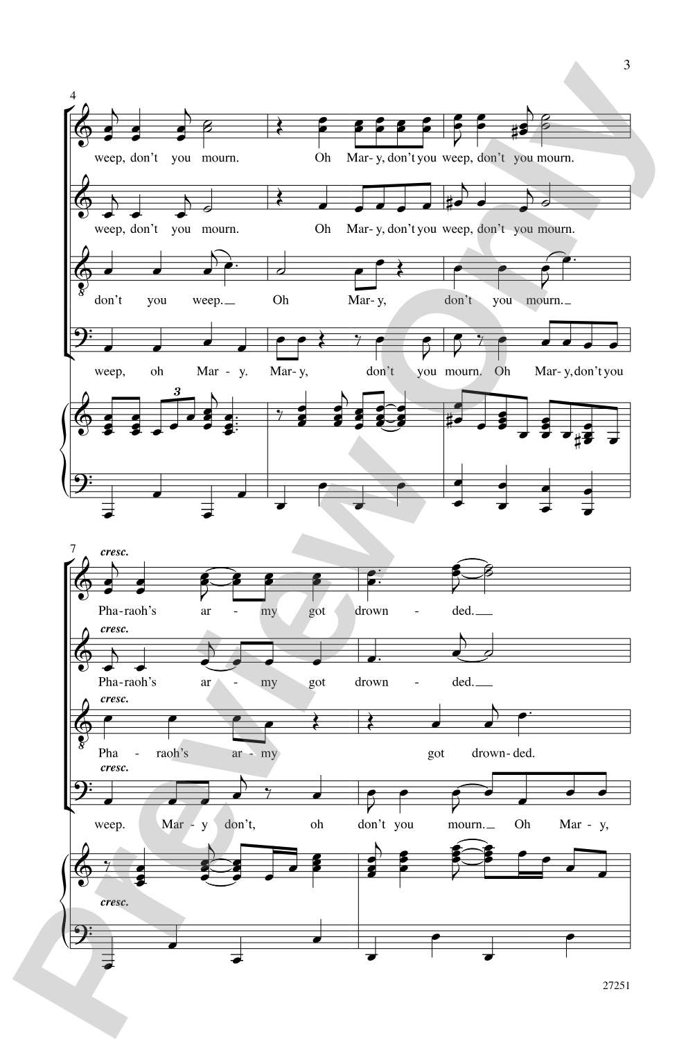 Oh Mary, Don't You Weep: SSATB Choral Octavo