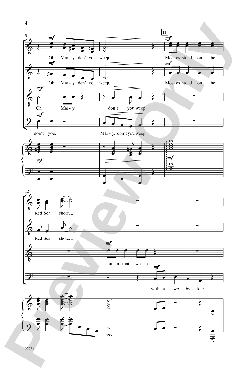 Oh Mary, Don't You Weep: SSATB Choral Octavo
