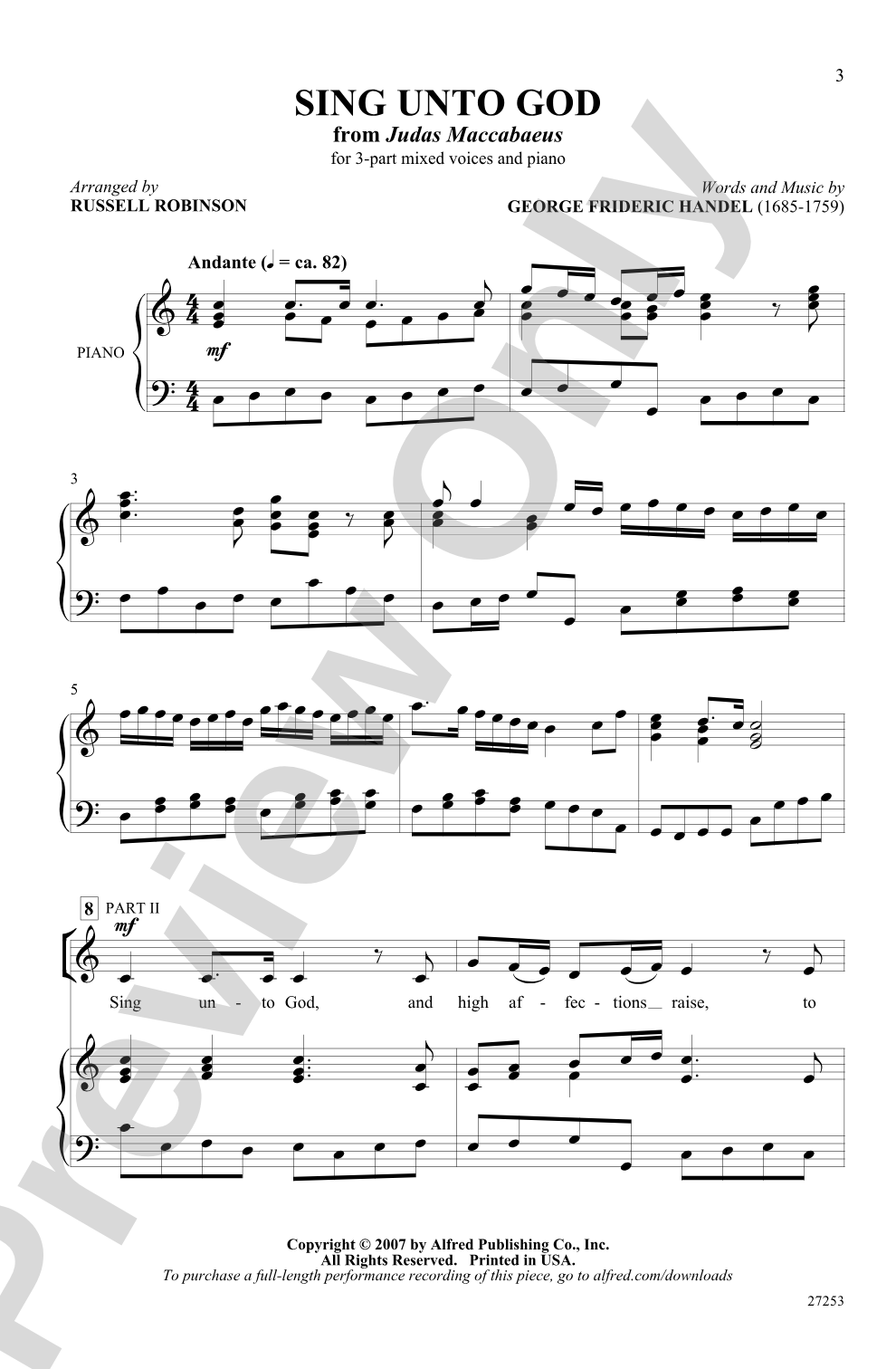 Sing Unto God (from <I>Judas Maccabaeus</I>): 3-Part Mixed Choral Octavo
