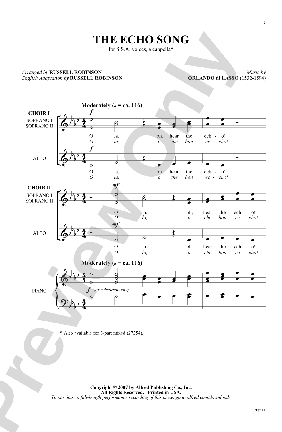 The Echo Song (Italian Madrigal): SSA (Double Choir), <i>a cappella</i> Choral Octavo