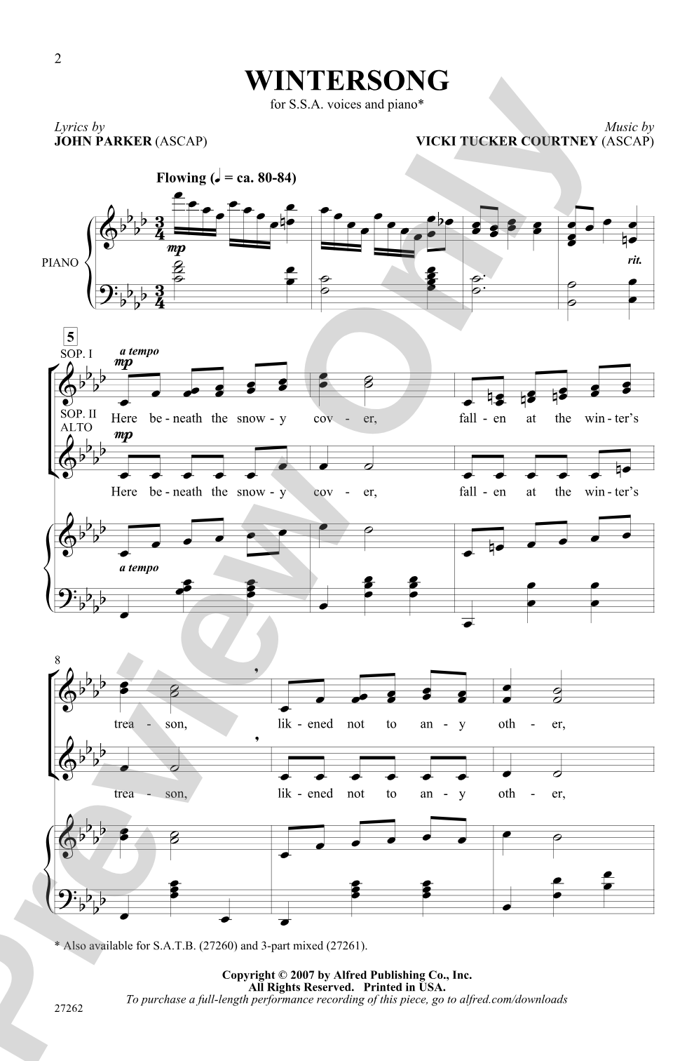 WinterSong: SSA Choral Octavo