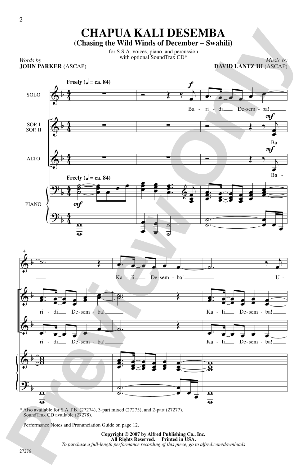 Chapua Kali Desemba (Chasing the Wild Winds of December - Swahili): SSA Choral Octavo