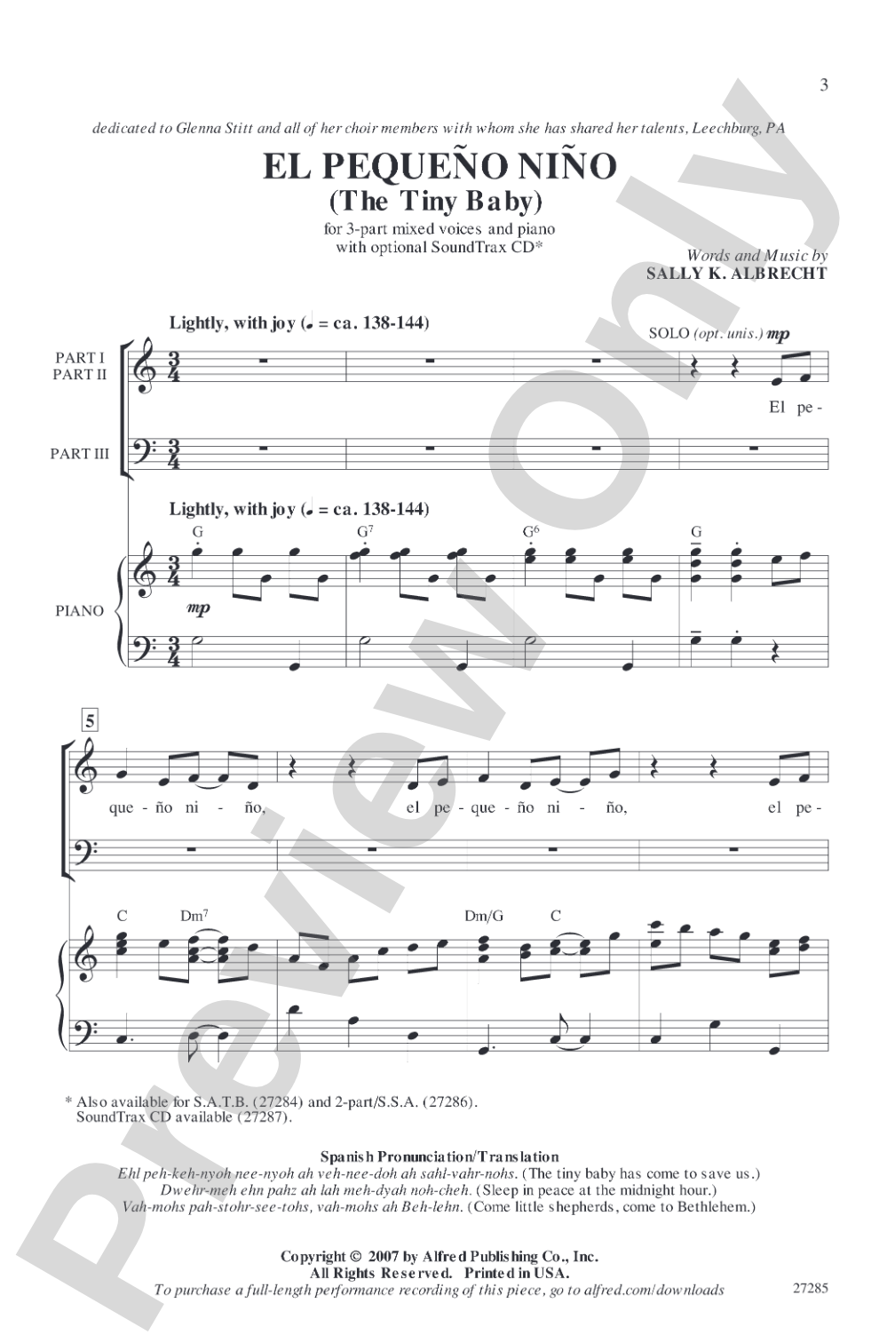 El Pequeño Nino (The Tiny Baby): 3-Part Mixed Choral Octavo